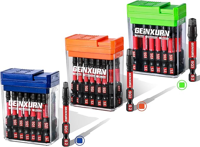 Impact Square Screwdriver Bits Set,45 Pcs 2" Magnetic (SQ1/SQ2/SQ3) S2 Steel Multi Driver Bits with Storage Colorful Box