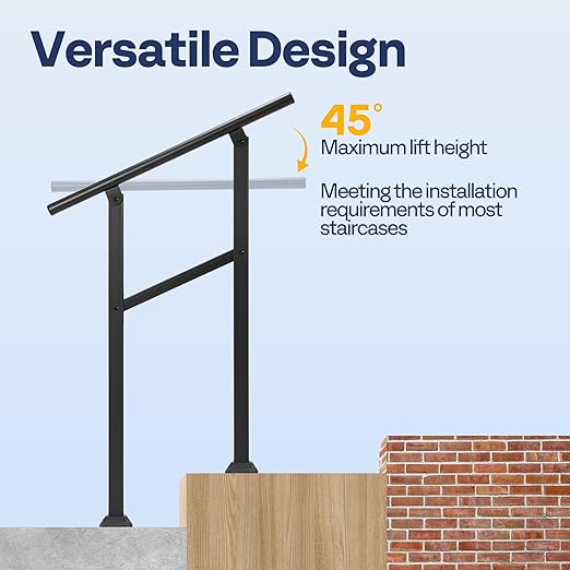 VIVOHOME 2-Pack 2 Step Hand Rails for Outdoor Steps, Galvanized Steel Railing, Black Oval Exterior Hand Railing for Porch, Deck, or Indoor Stairs, Railing Kit