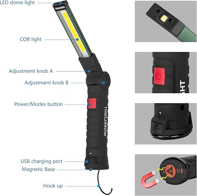 4 Pack LED Rechargeable Work Lights, Flashlight Hand Tools Mens Dad Birthday Gift Magnetic Worklight,360°Rotate 5 Modes Portable Inspection Torch for Mechanics,Automotive,Camping,Emergency