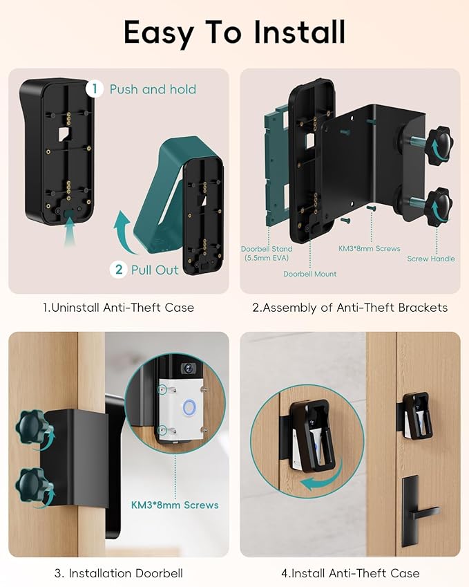 ZUMIMALL Anti-Theft Video Doorbell Mount, No-Drill Doorbell Mounting Bracket for Houses, Apartments, Businesses, Easy Installation, Suitable for Most Doorbells