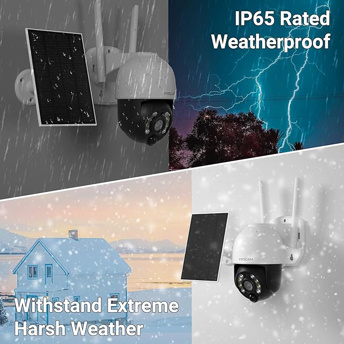 FOSCAM Solar Security Cameras Wireless Outdoor, 4MP 5000mAh Battery Powered WiFi Camera for Home Surveillance with Spotlights,Remote PT Control,PIR Human Detection,Color Night Vision,2-Way Audio,IP65