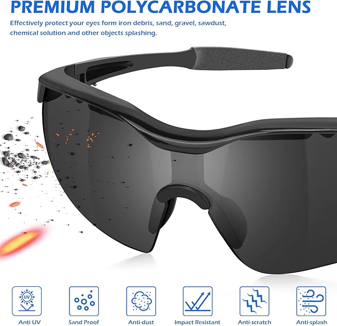 OXG Safety Glasses for Men Women, Impact & Scratch Resistant ANSI Z87.1 Safety Goggles Eye Protection UV-Block