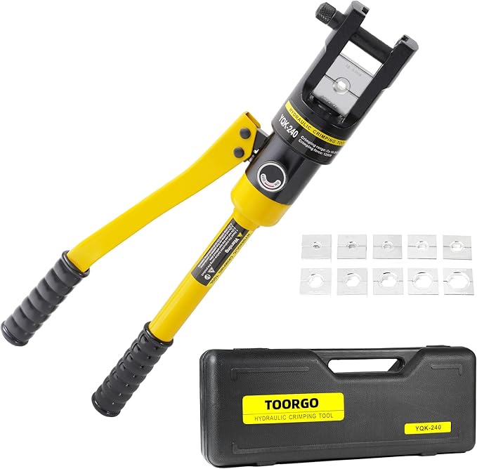 Cable Lug Crimping Tool, 6 AWG to 500 MCM Hydraulic Plier, 12 Ton Hand Crimping Tool for Wires, Terminal, Lug, Crimping Tool Kit with 10 Dies