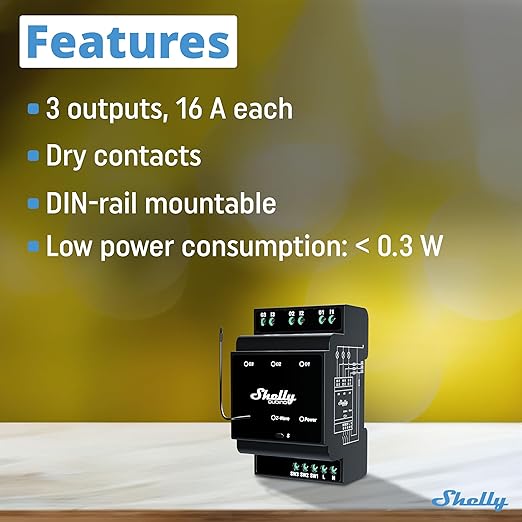 Shelly Wave Pro 3 US LR | Z-Wave Long Range 3-Channel Smart Relay Switch with Dry Contacts| DIN-Rail | Home Automation | High Compatibility | Easy Installation | iOS Android App