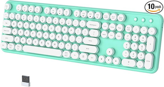 Colorful Wireless Bluetooth Keyboard, 2.4G & Dual Bluetooth Multi-Device, Typewriter Retro Round Keycaps 104 Keys Full-Size for PC Laptop Tablet Phone (White Dark-Green)