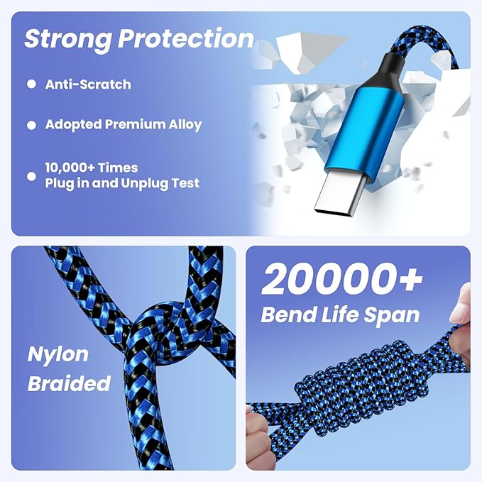 Multi Charging Cable(3Pack 4FT), 3 in 1 Charging Cable for Multiple Devices, USB-A Multi Charger Cord with Type-C, Micro USB and IP Port for iPhone 16/15/14/13/iPad/Android/Tablets and More