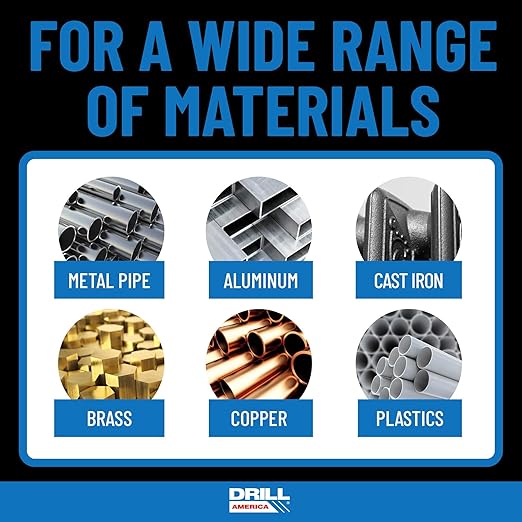 Drill America Plumber's Tool Kit, Drill, Tap and Die Kit, 10-Piece Tool Set with 3 NPT Tap and Drill Bits, 3 NPT Hex Dies (1/2”, 3/4", 1”), 4oz Tap Magic Cutting Fluid with Storage Bag, KMZPLUM12