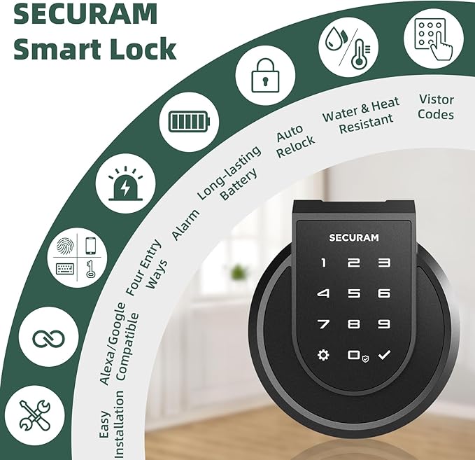 Touch Fingerprint Smart Lock, Black, Biometric, Bluetooth Enabled, Auto Lock, Voice Control via Alexa or Google