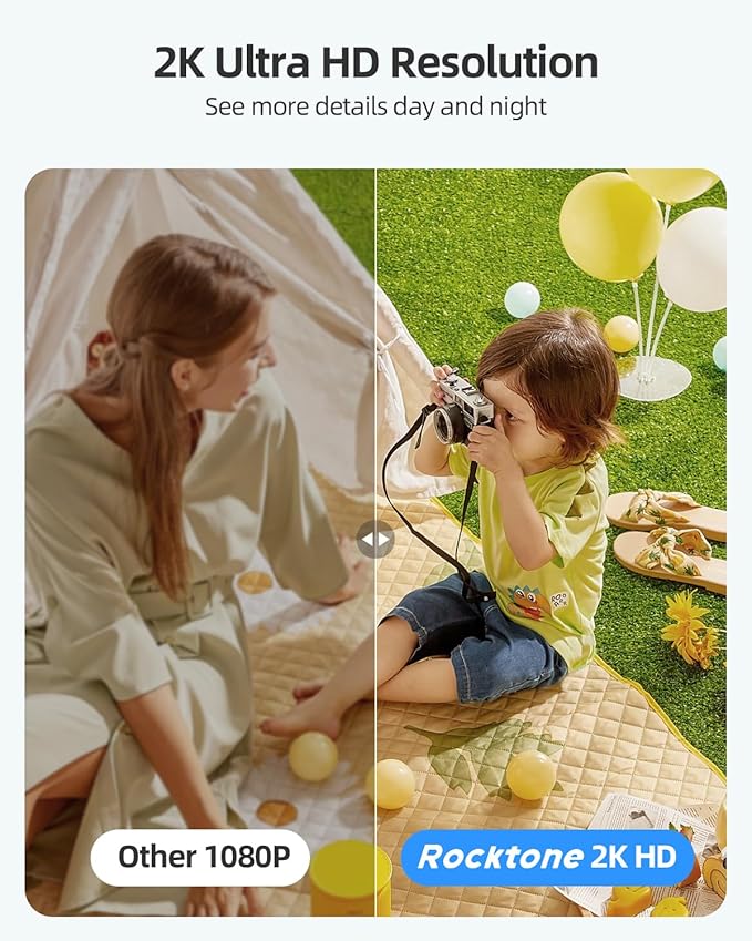 Rocktone 2K Security Cameras Wireless Outdoor, Battery Powered WiFi Cameras for Home Security with AI Motion Detection, Spotlight Color Night Vision, 2-Way Talk, Siren Alarm, IP65, Cloud/SD Storage