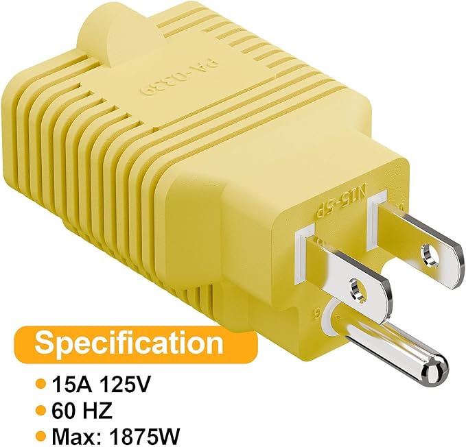 [4-in-1] 15 Amp Household AC Plug to 20 Amp T Blade Adapter,5-15P to 5-20R,5-15P to 6-15R,5-15P to 6-20R, 4 in 1 AC Power Adapter,15A 125V to 20A 250V Adapter (Yellow, 1)