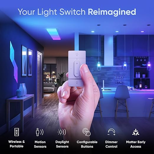 Nanoleaf Sense+ Smart Light Switch with Built-in Motion & Daylight Sensor, Wireless Switch, Matter Early Access, Exclusive for Nanoleaf Smart Lights, Dimmer, 2 Configurable with Up to 6 Custom Actions
