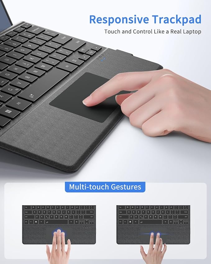 Surface Pro Keyboard, Magnetic Wireless Type Cover for Microsoft Surface Pro 7/6/5/4/3/7+, 7 Color Backlit Bluetooth 5.3 Ultra Slim Portable Keyboard with Trackpad Gray