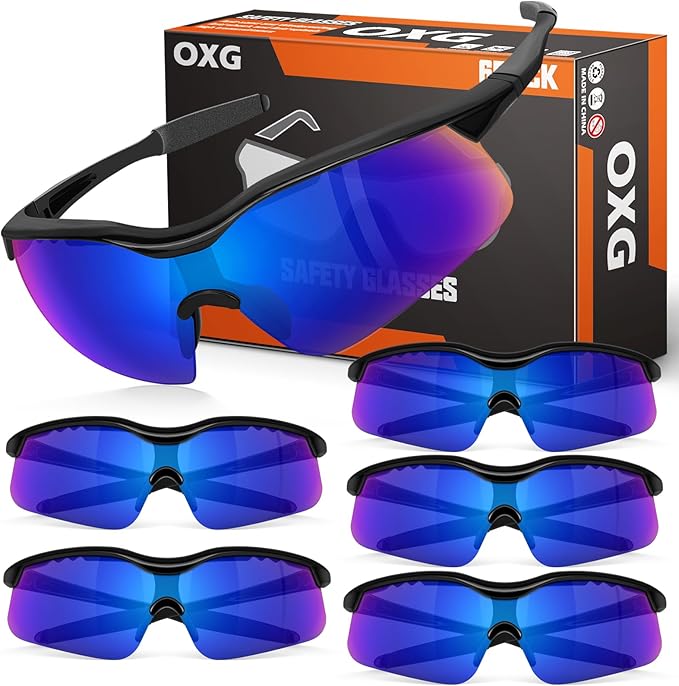 OXG 6 Pack Tinted Safety Glasses for Men Women, Safety Goggles ANSI Z87.1 Protective Eyewear Scratch Resistant Eye Protection