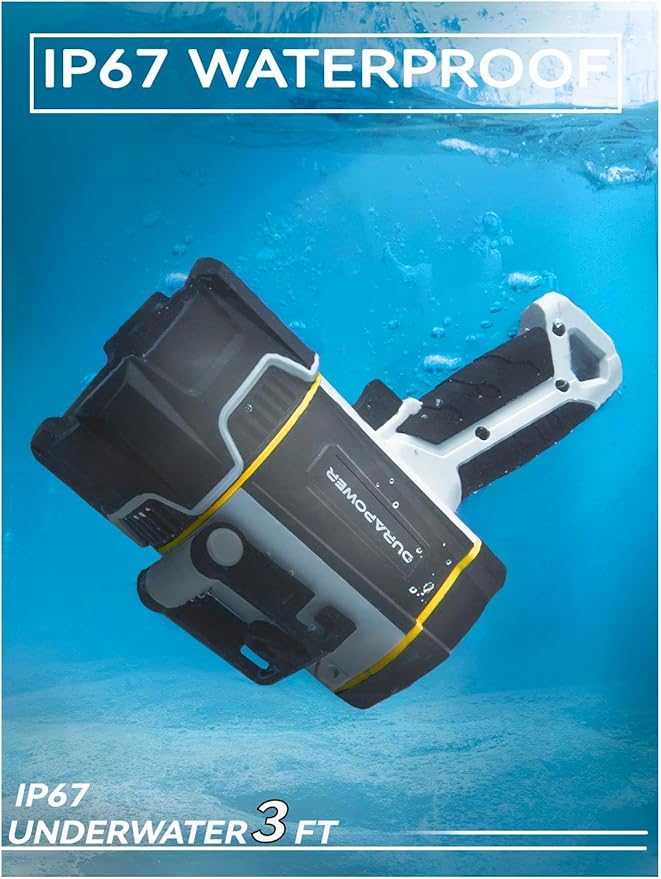 Durapower Rechargeable Spotlight, 3000 Lumens LED Handheld Spotlight, 7800mAh Long Lasting IP67 Waterproof Flashlight Portable for Marine Boat Hunting