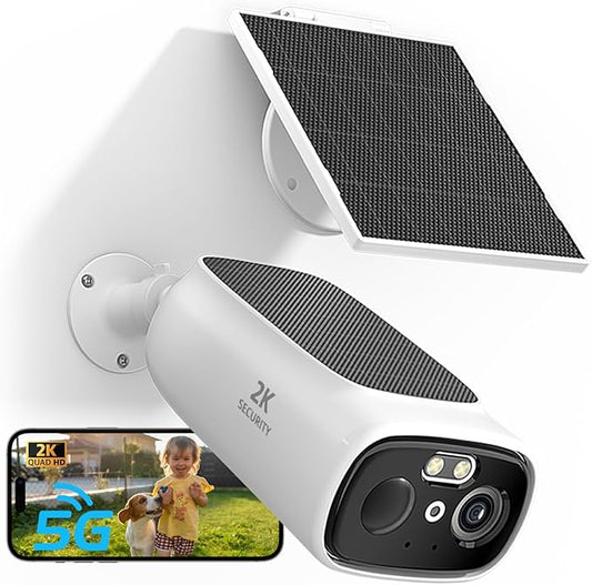 2K Solar Camera Outdoor Wireless, 2.4/5 Ghz WiFi Cameras for Home Security,130°-Wide View,Color Night Vision, IP65 Waterproof,2-Way Audio,Cloud/SD, Support Alexa