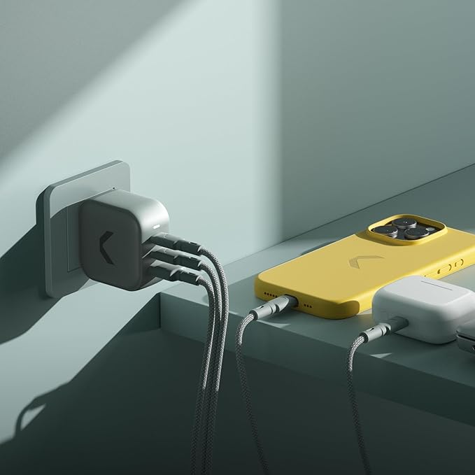 Clemm Core 65W GaN Charger, Dual USB-C & USB-A Fast Charger Block, PPS Power Adapter for MacBook Air, iPhone 16/15/14/13/12/11/X, iPad, Galaxy S24/S23 Ultra, USB-C Laptops & More (Core 65W)