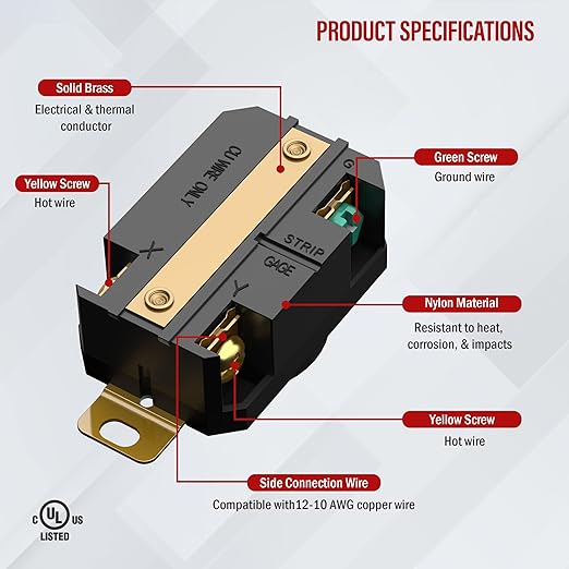 ENERLITES NEMA L6-30R Flush Mounting Locking Receptacle for Generator, Twist Lock Outlet, 30 Amp, 250 Volt, 2 Pole, 3 Wire Grounding, Industrial Grade Heavy Duty, UL Listed, 66460-BK, Black
