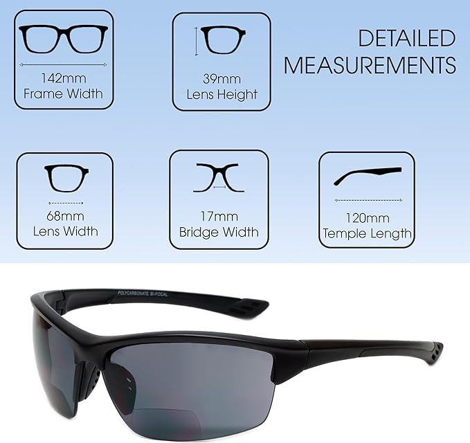 Calabria Sport 202BF Bifocal Reading Safety Glasses Readers Men Women Anti Fog Wrap Around Tinted UV Protection Semi-Rimless