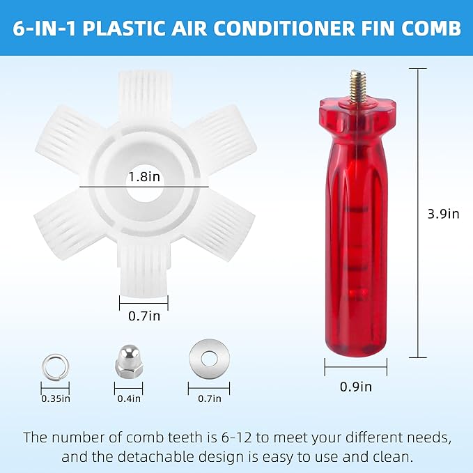 AMI PARTS 3 PCS Air Conditioner Fin Comb Condenser Fin Straightener Include FCR6 Fin Comb, Plastic Air Conditioner Fin Comb and Metal Radiator Fin Comb for Air Conditioner Condenser