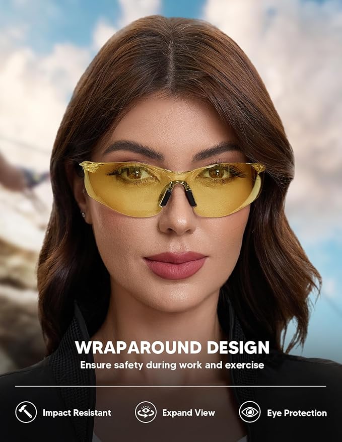 Safety Glasses 28 Pack Amber Tinted: ANSI Z87.1 Certified Anti-Scratch Polycarbonate Lens UV Protection for Construction & Cycling, Woodworking & Lab Lightweight Sofety Nose Pad Unisex