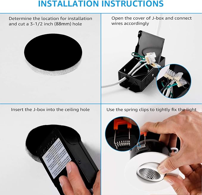 TORCHSTAR 12-Pack 3 Inch Gimbal LED Recessed Light with Junction Box, 7W CRI90+ Dimmable Adjustable Eyeball Canless LED Downlight, 4000K Cool White, Airtight IC, ETL