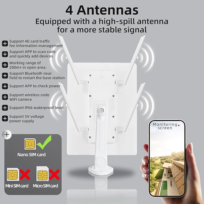 LCLCTEK® Solar 4G Security Cameras kit Wireless Outdoor,2K/4MP Video Home Security System with 4 Solar Cameras,Night Vision,Two-Way Audio,PIR Sensor,Support 4G sim Card,one-Step to use,APP Control