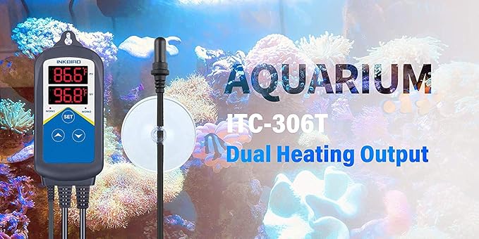 Inkbird Heating Thermostat Aquarium Reptile Submersible Probe Sensor ITC306T Heater Relay Digital Greenhouse Temperature Controller Dual Stage Timer Time Switch ONLY Heat Plug Outlet NO Cooling