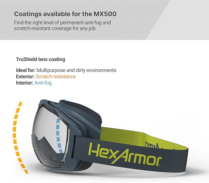 HexArmor | Wide view 100% UV protective antifog z87 safety goggles to wear over glasses | MX500