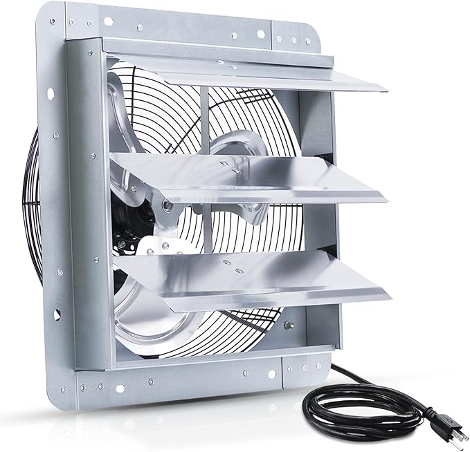 VENTISOL 14 Inch Shutter Exhaust Fan, Ven Fan with Power Cord Wall Mount, High Speed 1520CFM for Garages, Attic, Shops, Greenhouse