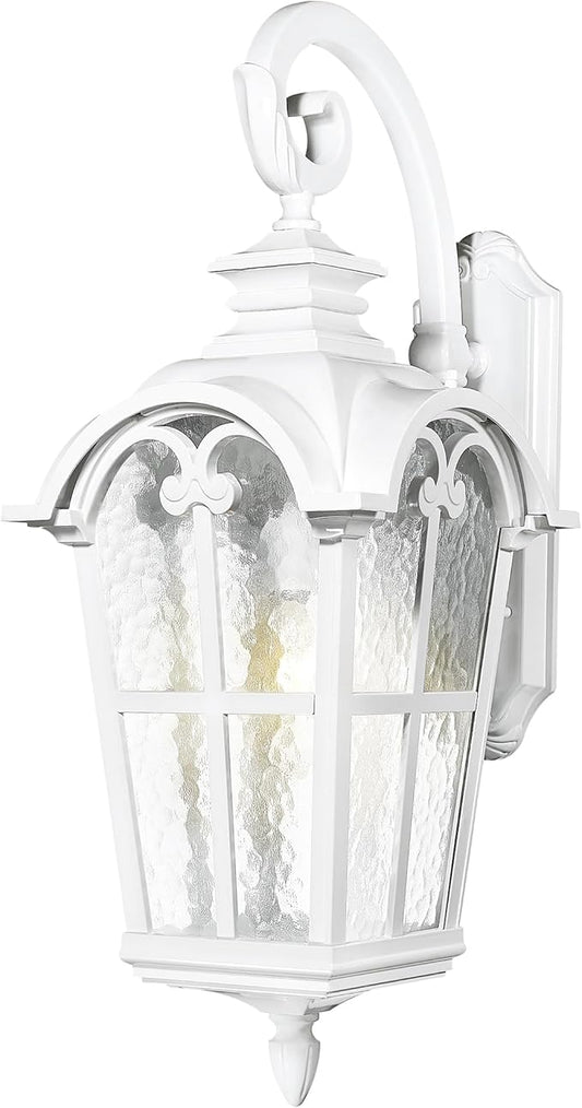 Emliviar 1-Light 28.7" Wall Sconce with Water Grain Glass, Vintage Farmhouse Wall Lamp for House Porch, White Finish in Die-cast Aluminum, WE215BL WH