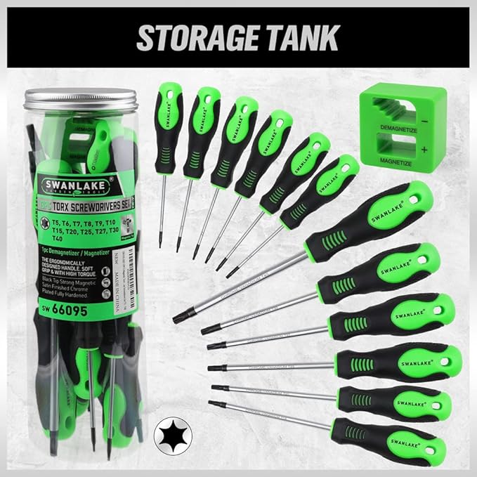 SWANLAKE Magnetic Torx Screwdriver Set - 13 Pieces - T5 to T40 Star Screwdrivers