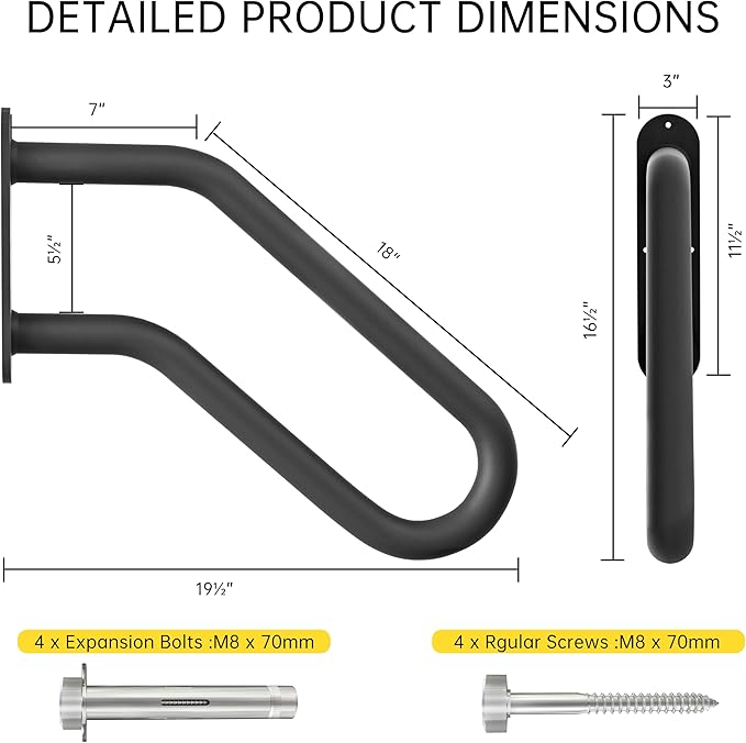 Hand Rails for Outdoor Steps, Exterior 1-3 Steps Handrails, Wrought Iron Heavy-Duty Stair Railing, U-Shaped Rail for Garage, Porch, Deck, and Garden (Upgrade)