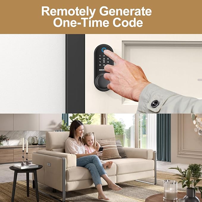 GEONFINO Smart Door Lock with Knob, Keyless Entry Door Lock with Handle, Black Digital Deadbolt for Home