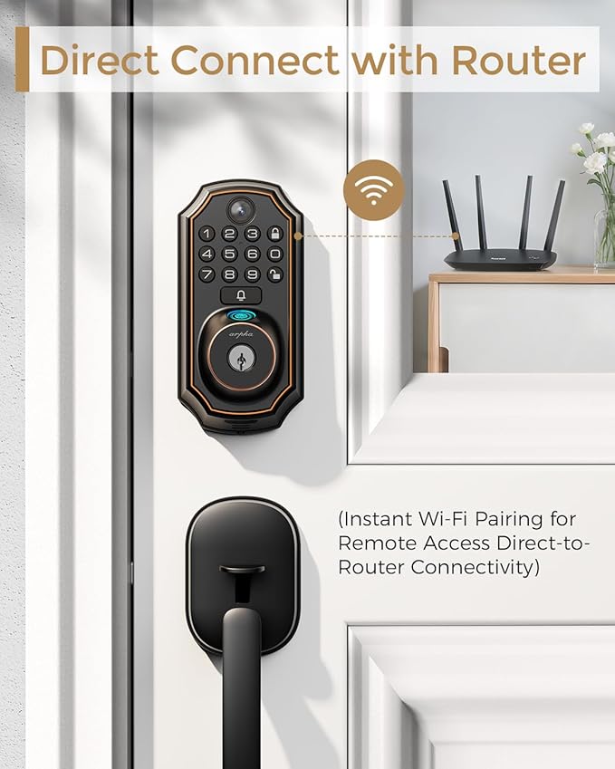 Keyless Entry Deadbolt with Handle Set - WiFi Smart Lock with Camera, 5-in-1 Camera+Doorbell+Fingerprint+Keypad, App Control, Auto Lock, Easy Install, Waterproof for Front Door
