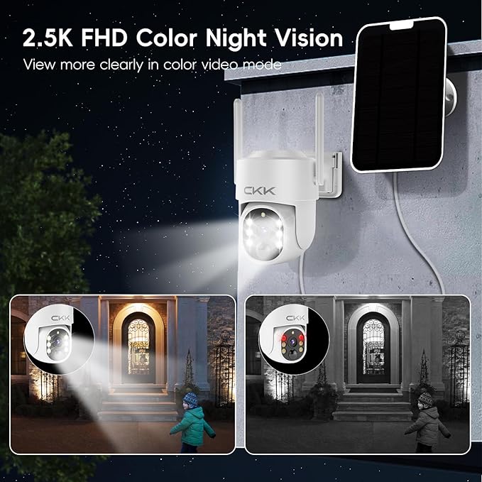 2.5K Wireless Solar Security Camera System, 4 Pack 360° View PTZ WiFi Cameras, Full Color Night Vision,Easy Setup, 2-Way Audio,10CH WiFi NVR with 128GB Storage, PIR Alarm, Compatible with Alexa