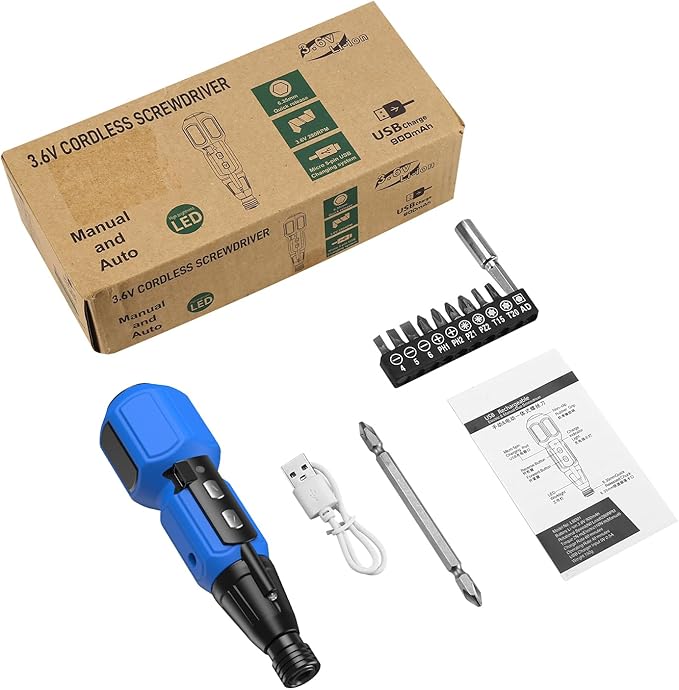LOFICOPER Electric Screwdriver Set, Mini Cordless Screwdriver Kit with Bit Holders, LED Work Light, USB Charging Cable, for Phones, PC, Glasses, Small Projects, Blue