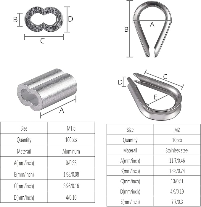Wire Crimping Tool Kit, 100FT Stainless Steel Cable, 100PCS Aluminum Crimping Loop Sleeve, Wire Rope Thimble