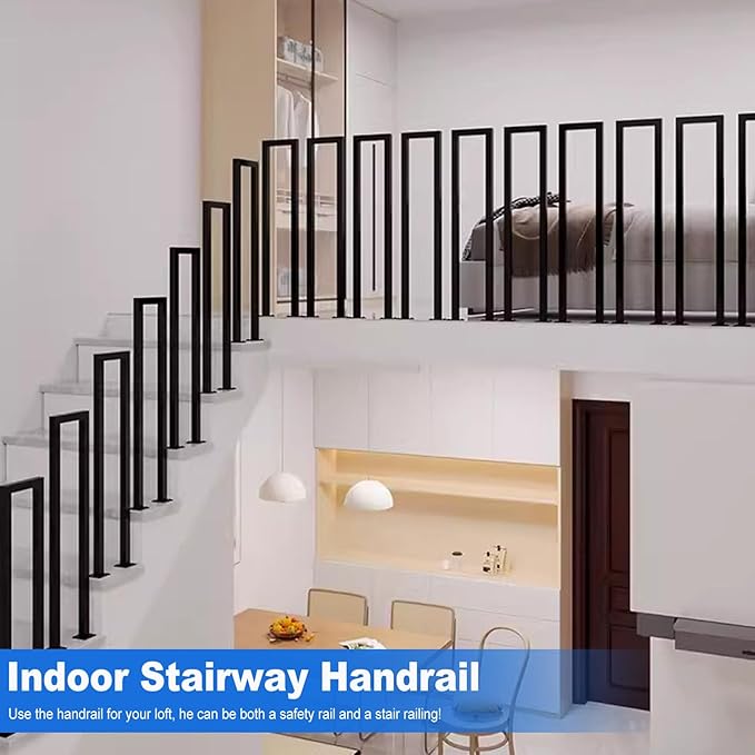 2Pcs U-Shape Handrails for Steps, 7.9x35.4in Matte Black Hand Rails for Indoor Outdoor Stairs, Stair Railing Industrial Wrought Iron Railing for Garden Loft Corridor