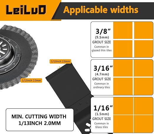 LEILUO 4Pcs Black Large Size Diamond Oscillating Multi Tool Blades for Grout Removal tool, Alloy tool Cleaning Mortar Fit DeWalt Milwaukee Makita Ryobi and More