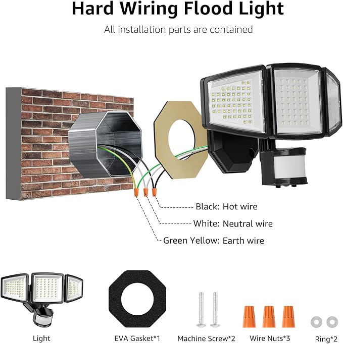 Lepro LED Security Lights, Outdoor Motion Sensor Light, Flood Lights with 3 Adjustable Heads, 270° Wide Lighting Angle, 27W 3200LM Super Bright, IP65 Waterproof for Yard Porch Garage, Black