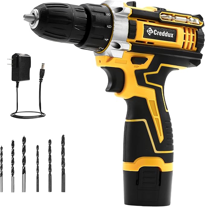 Cordless Drill Set Creddux Power Drill Cordless Sets Variable Speed, Electric Drills 18+1 Torque Setting, Built-In Led Light, Level and 2 Driver Bits Z Set-Y
