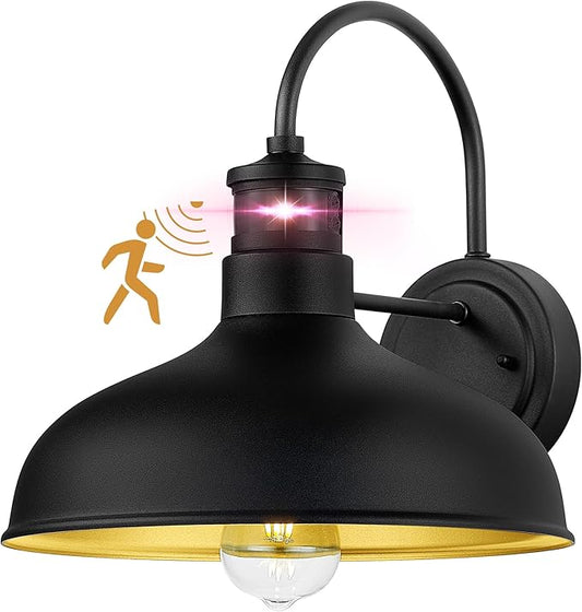 12'' Motion Sensor Outdoor Porch Lights, Dusk to Dawn Wall Lights, IP65 Waterproof Farmhouse Gooseneck Wall Lamp for Patio, House, Garage, HSMD2215
