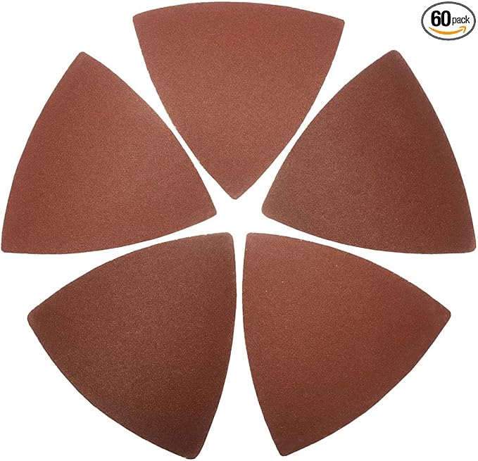 XXGO 60 Pcs 240 Grits 3-1/8 Inch 80mm Triangular Oscillating Tool Sanding Paper for Wood Sanding Fit 80mm Triangular Multi Tool Sanding Pads XG8020240