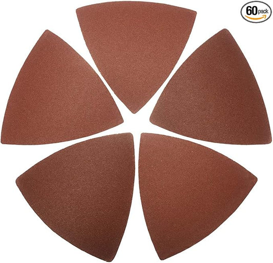 XXGO 60 Pcs 240 Grits 3-1/8 Inch 80mm Triangular Oscillating Tool Sanding Paper for Wood Sanding Fit 80mm Triangular Multi Tool Sanding Pads XG8020240