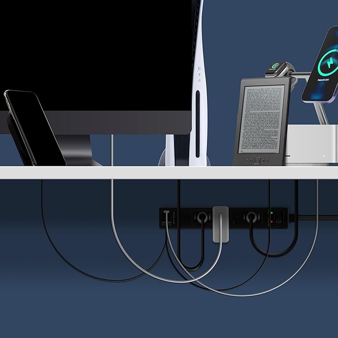 LIDER Surge Protected Outlet Extender, 4-Outlet Power Strip, 1 USB Type-A, and 1 USB Type-C Port, Surge Protect Up to 1500J, Ultra-Thin Wall Plate Plug with Cord Extender, 5ft Cord, ETL-Listed, Black