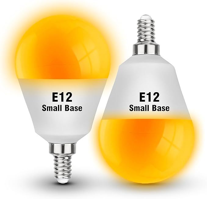 E12 Small Candelabra Base Amber Sleep Light Bulb, 1800K Blue Light Blocking, C7 G45 Warm Night Light Bulbs 25W 40W Equivalent, 3W 300LM Dim Lamp Bulbs for Healthy Sleep, Bedroom, Non-Dimmable, 2pack