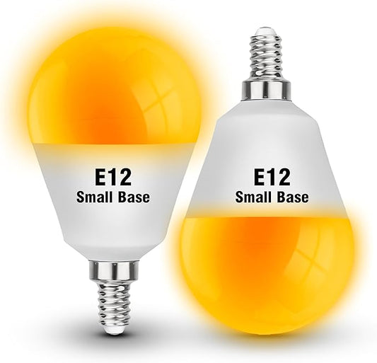 E12 Small Candelabra Base Amber Sleep Light Bulb, 1800K Blue Light Blocking, C7 G45 Warm Night Light Bulbs 25W 40W Equivalent, 3W 300LM Dim Lamp Bulbs for Healthy Sleep, Bedroom, Non-Dimmable, 2pack