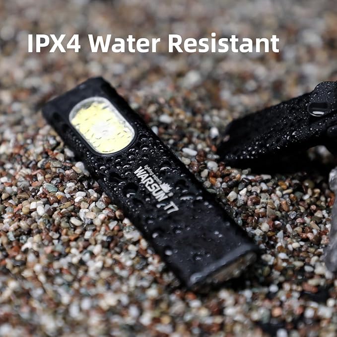 WARSUN Compact Multi-Mode Pocket LED Flashlight 675LM, USB-C Rechargeable, IPX4, Dual Material, Red/Blue Strobe (2, Black)