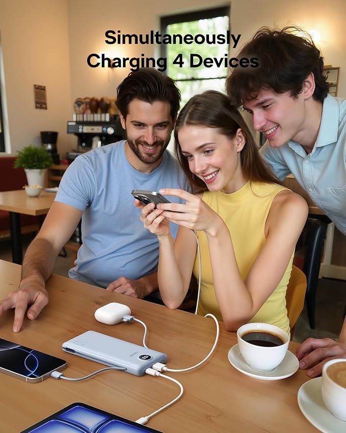 VEGER AC Wall Plug Portable Charger, 10000mah Slim Portable Charger Built in Cables, USB C Power Bank 15W Fast Charging, Travel Essential Battery Pack Compatible with iPhone, Android and More(Purple)