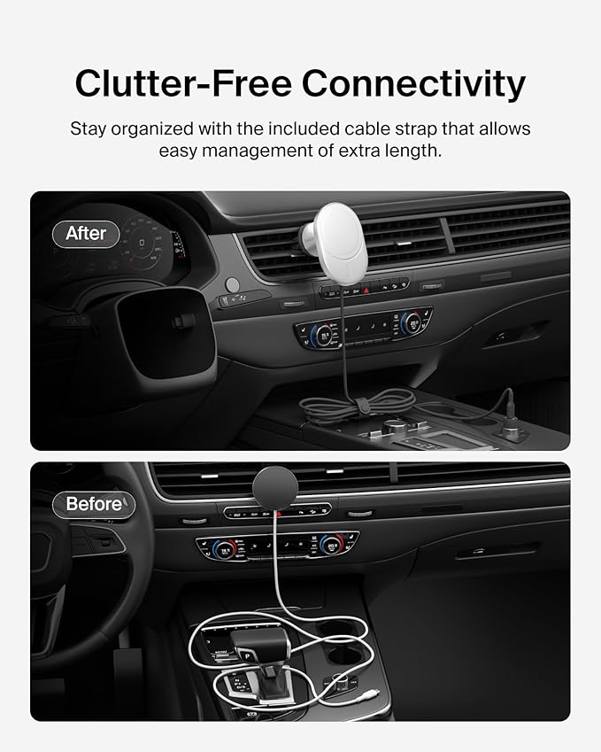 Belkin Wireless Car Charger 15W - MagSafe-Compatible Magnetic Charger - Qi2-Certified Wireless Charger, Magnetic Car Vent Phone Mount for iPhone 16, 15, 14, 13, 12, & Samsung Galaxy S25 Series - Gray